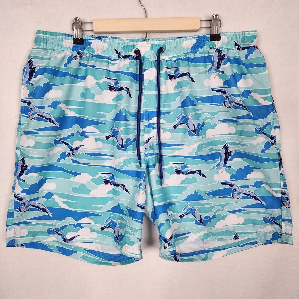 Club Room Swim Trunks Shorts Beach Seagull Unique Drawstring Pockets Blue Sz XL
